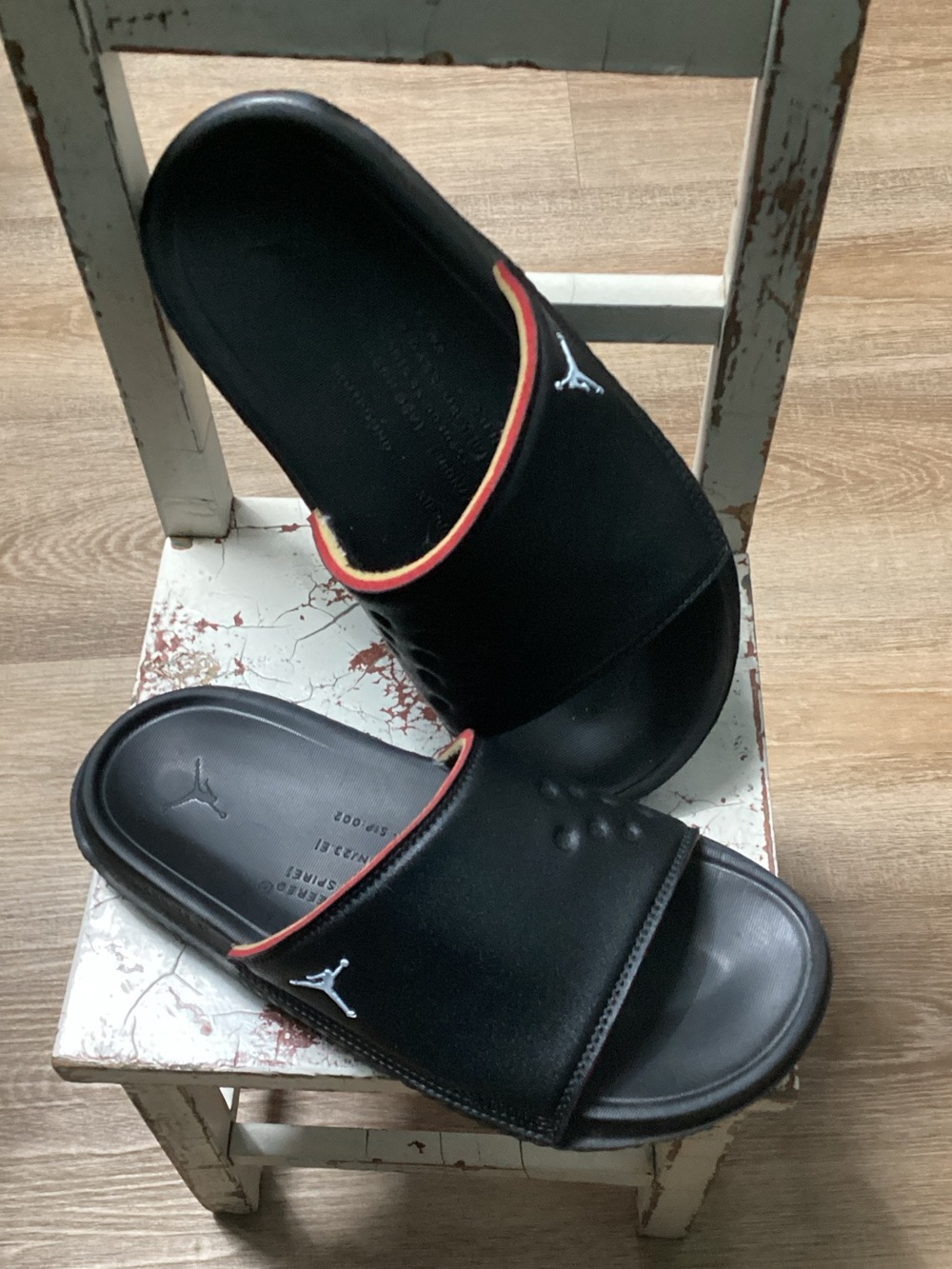 Jordan Black Slides with Red and Gold Trim Y6